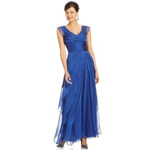 Adrianna Papell Teired Chiffon Royal Blue Gown